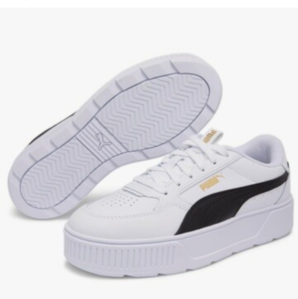 Puma White and Black Sneakers with Gold Logo